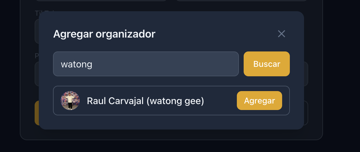 Search window to add organizer